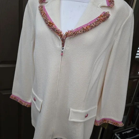 St John Chic Cream Cardigan with Pink Accents